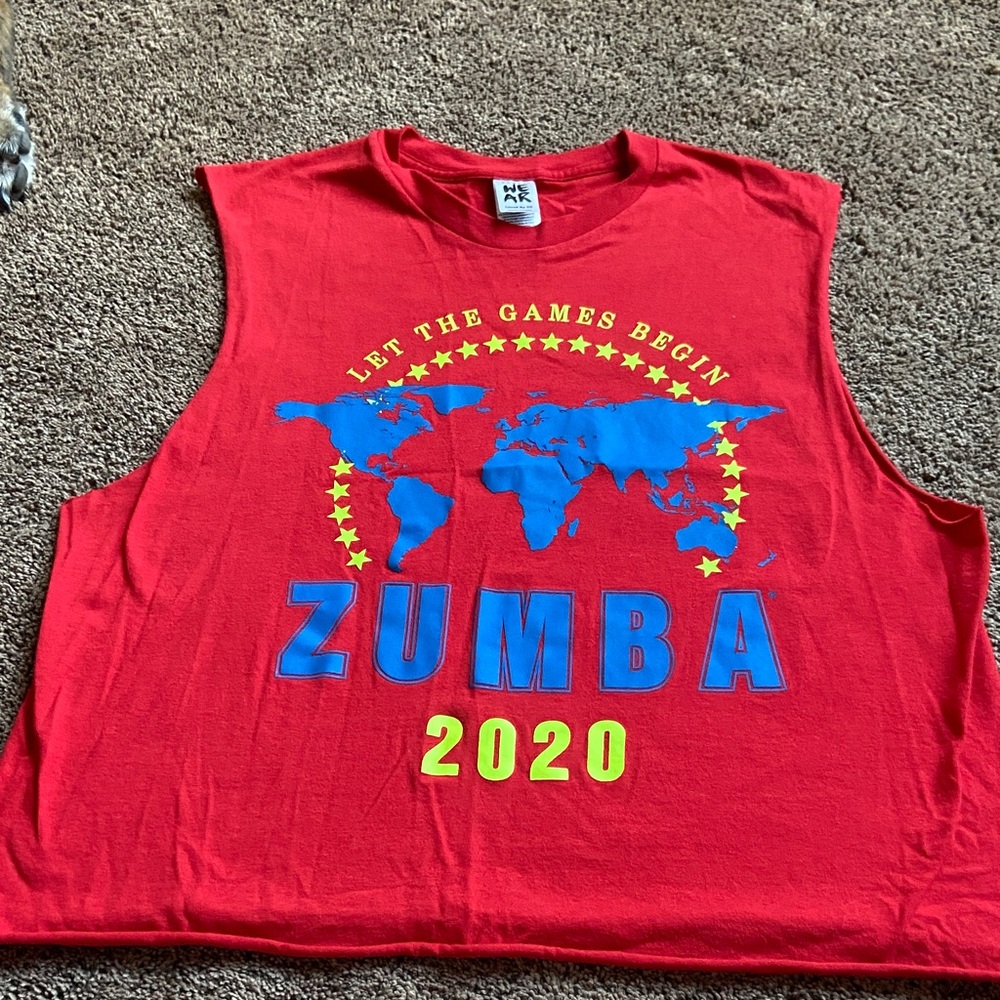 Zumba Fitness Red Tank Top with Blue and Yellow Print
